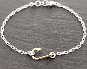 T'AMO - sterling silver bracelet with 18kt yellow gold fish hook