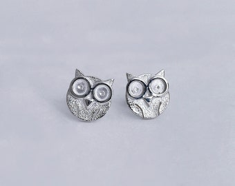 Sterling silver owl stud earrings