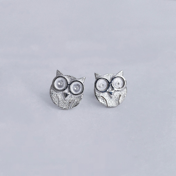 Sterling silver owl stud earrings