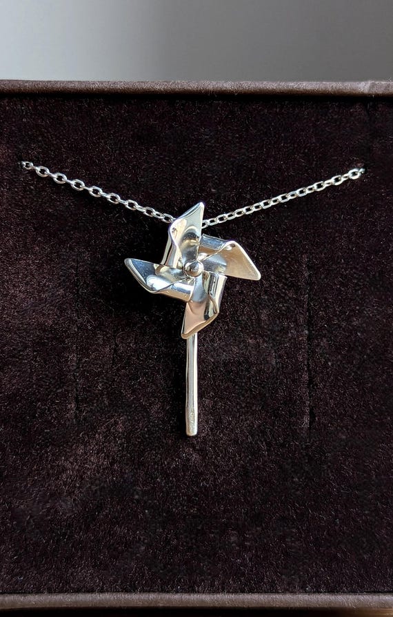 Small sterling silver pinwheel necklace - origami jewelry - small size