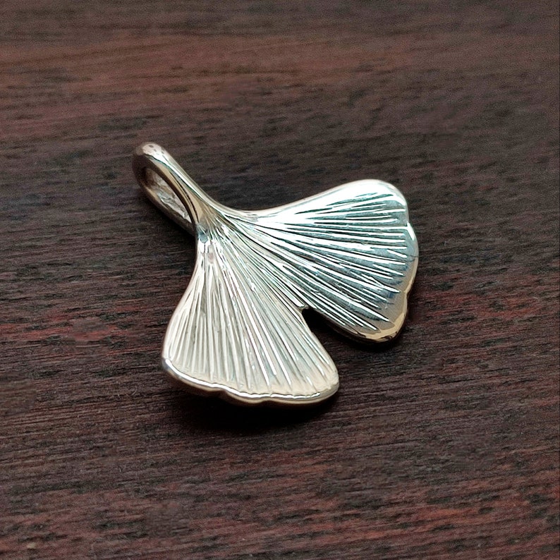 GINKGO kleines Ginkgo Biloba Blatt in Sterling Silber Handgemacht Bild 1