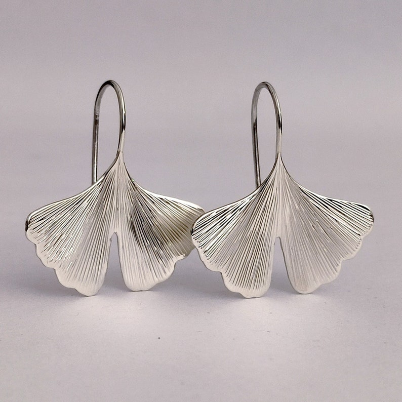 GINKGO sterling silver ginkgo earrings hand engraved ginkgo biloba leaves ginko image 6