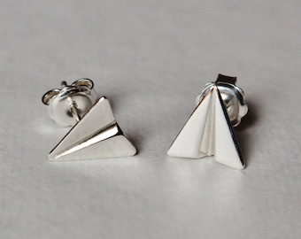 ORIGAMI - sterling zilveren papieren vliegtuig oorbellen - oorknopjes - Calcagnini Gioielli Design