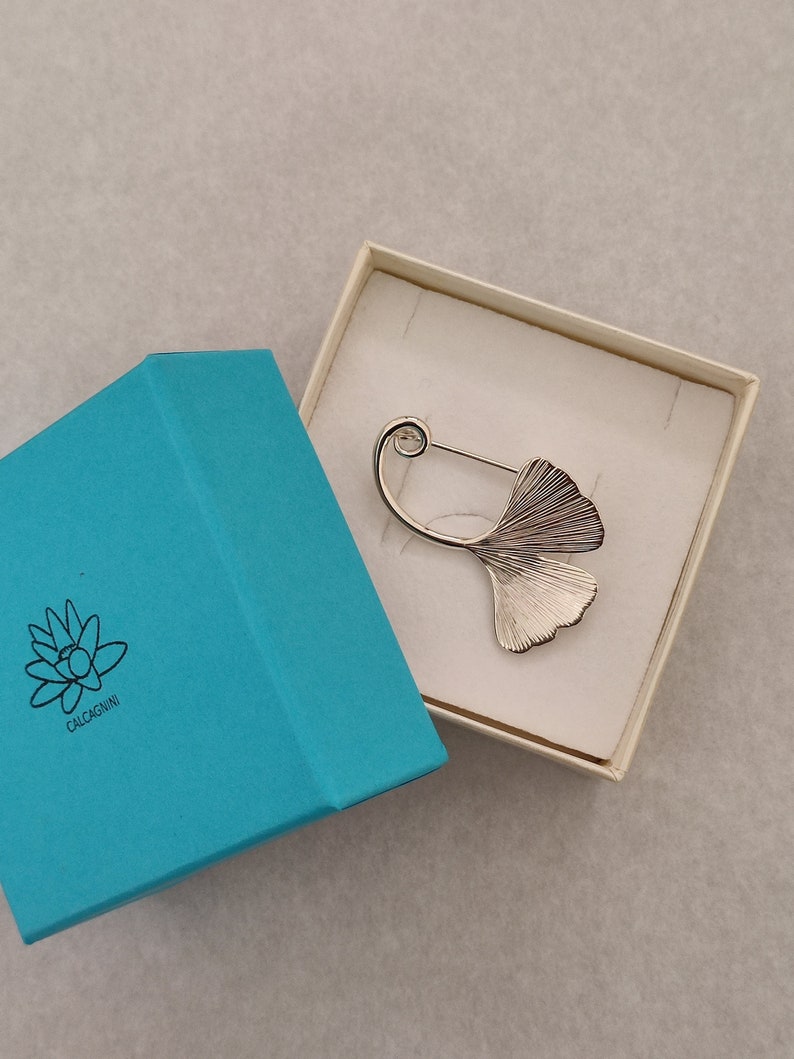 GINKGO sterling silver brooch handmade ginko biloba leaf Calcagnini gioielli image 5