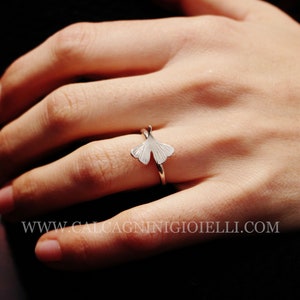 GINKGO kleine sterling zilveren ginkgo-ring ginko bilobablad gemaakt in Italië afbeelding 3
