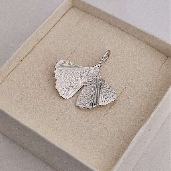 GINKGO - pendentif ginkgo biloba en argent sterling - feuille de ginko - fait main