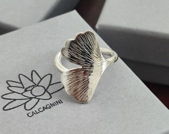 GINKGO - sterling silver ginkgo ring - Jewel with Ginkgo biloba leaf by Calcagnini Gioielli