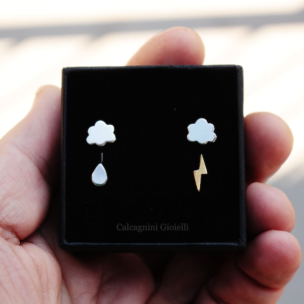 Sweet Clouds - storm ear jackets - cloud, thunderbolt, raindrop ear jacket earrings - sterling silver jewelry - calcagnini gioielli design