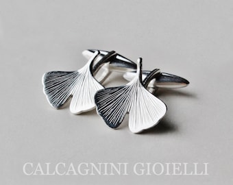 GINKGO - Boutons de manchette en argent sterling avec feuilles de ginko - Calcagnini Gioielli Design