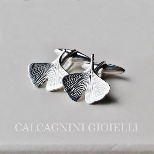 GINKGO - Boutons de manchette en argent sterling avec feuilles de ginko - Calcagnini Gioielli Design