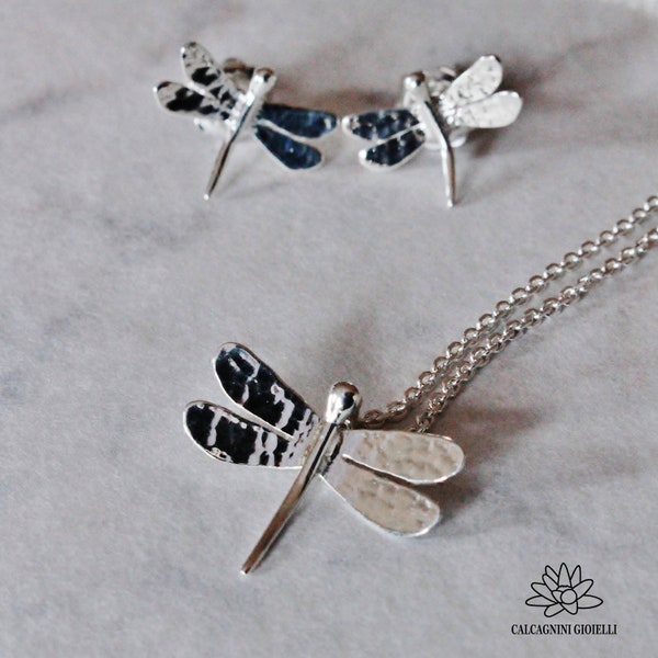 DRAGONFLY - set jewelry consisting of a pendant with chain and a pair of stud earrings - Calcagnini Gioielli Design