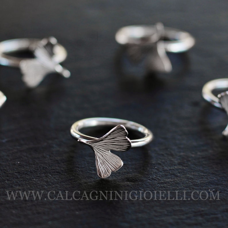 GINKGO kleine sterling zilveren ginkgo-ring ginko bilobablad gemaakt in Italië afbeelding 1
