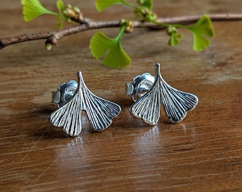 Sterling Silver Ginkgo Leaf Stud Earrings - Calcagnini Gioielli