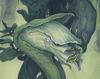 8"x10" Limited Edition lustre print "Floral" / Watercolor, fantasy creature, surreal flowers, dark art, lowbrow, monsters, nature jungle