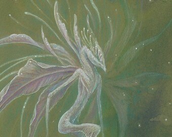 4"x6" Limited Edition metallic archival art print "Flower Faerie" / cute monster fairy fantasy scifi alien creature nature surreal botanical