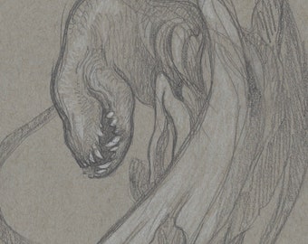 Original Graphite Drawing "Bad Fae" /  matted and ready to frame / dark fantasy art myth creature surreal monster sketch monster faerie