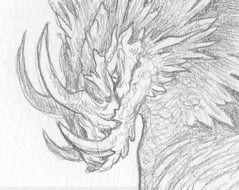 Original ACEO Sketch Card / Boar Dragon Study