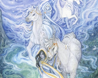 8&quot;x10&quot; Limited Edition archival art print &quot;Moon Door&quot; / faerie portal, fantasy art, science fiction, nature painting, white horses, forest