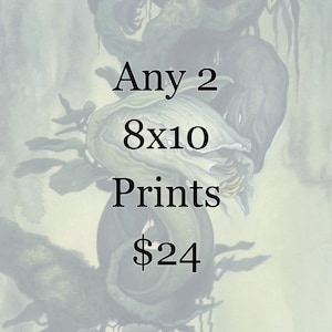 Choose any Two 8x10 archival lustre art prints - Fantasy watercolor nature dragons unicorns creatures sale deal