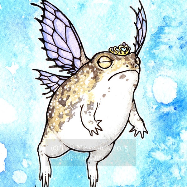 5"x7" Open Edition archival art print "Fairy Princess"  cute rain frog creature watercolor fantasy