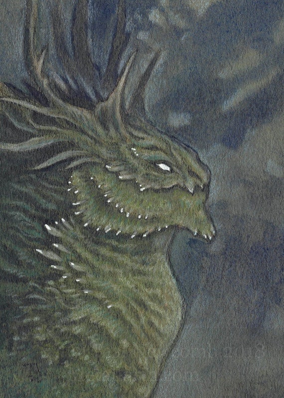 Original ACEO Drawing moss Dragon Fantasy Art - Etsy