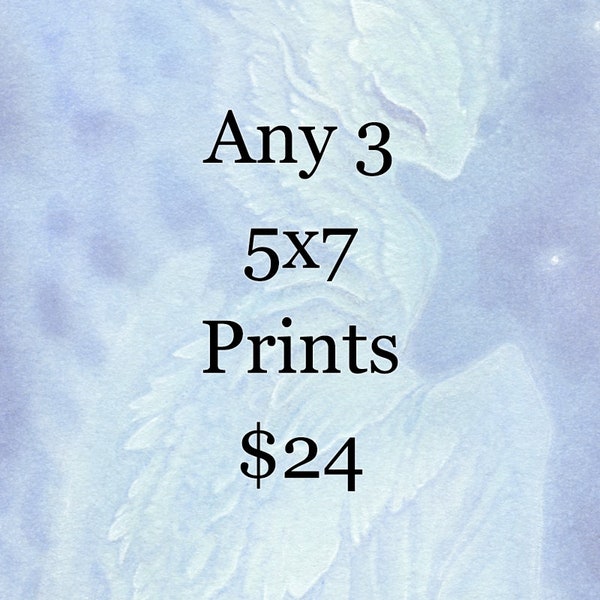 Choose any Three 5x7 archival art prints - Fantasy watercolor nature dragons unicorns creatures sale deal