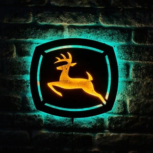 Insegna luminosa a LED John Deere, decorazione murale a forma di cervo, illuminazione per la casa, regalo per agricoltori, decorazione illuminata per garage, regalo di Natale