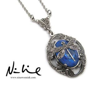 NEW Ultra Blue AB Swarovski Crystal Element Antique Sterling Silver Plated Brass Filigree Dragonfly Pendant Necklace SSNK171 image 1