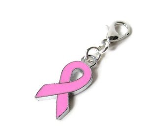 Pink Ribbon Bottle Cap Purse Charm Sports Bag Luggage Id Backpack Zipper Pull