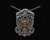 Antique Sterling Silver Plated Brass Crest - Brass Bumble Bee Pendant Necklace