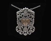 Antique Sterling Silver Plated Brass Crest - Brass Dragonfly Pendant Necklace