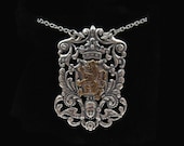 Antique Sterling Silver Plated Brass Crest - Brass Crowned Lion Pendant Necklace