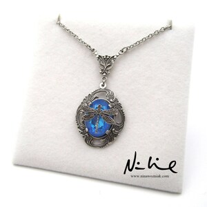 NEW Ultra Blue AB Swarovski Crystal Element Antique Sterling Silver Plated Brass Filigree Dragonfly Pendant Necklace SSNK171 image 4