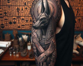 Diseño de tatuaje de Anubis – Tatuaje de manga del dios egipcio