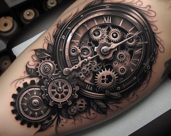 Tatuaje de reloj – Diseño de tatuaje de engranaje steampunk