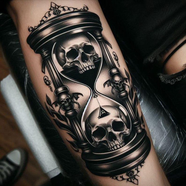 Skull Hourglass Tattoo Design – Gothic Blackwork Memento Mori Art - Etsy