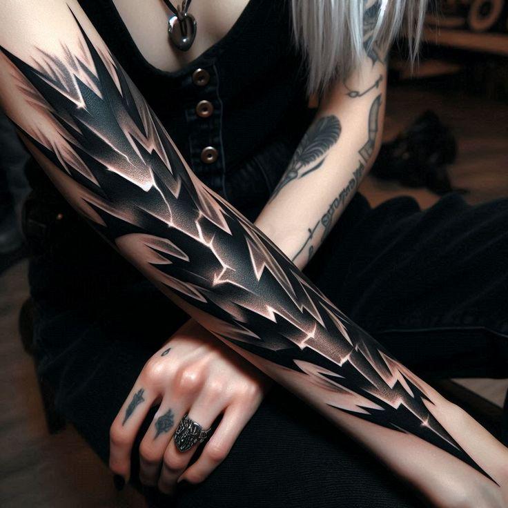 Abstract Blackwork Arm Sleeve Tattoo Design | Bold Geometric Tribal ...