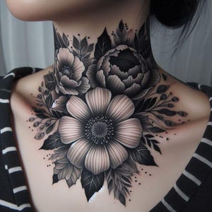Blommig nyckelbenstatuering – Bröstblomma-tatueringsdesign