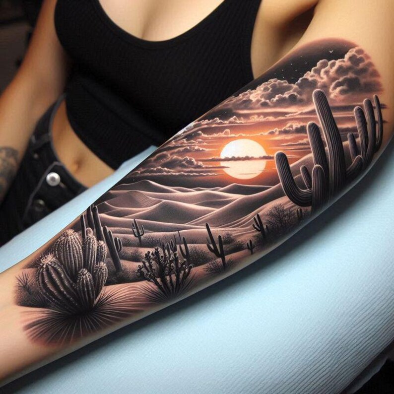 Desert Tattoo – Sunset Landscape Tattoo Design - Etsy