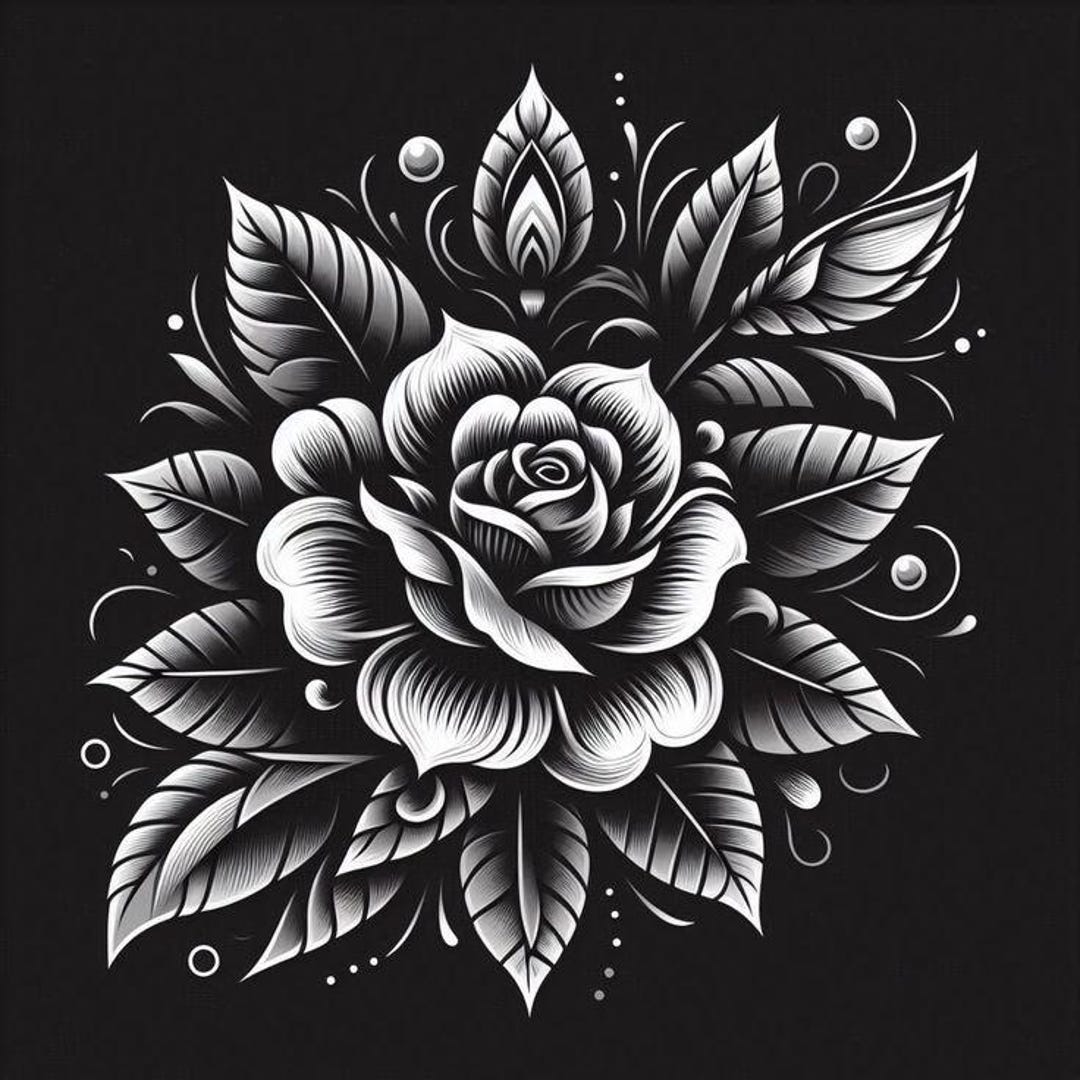 Floral Rose Tattoo – Blackwork Flower Tattoo Design - Etsy