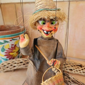Mexican Witch Marionette – 1960s Vintage Handmade Rustic Folk Art Puppet