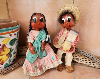 1960s Mexican Oil Cloth Folk Art Dolls