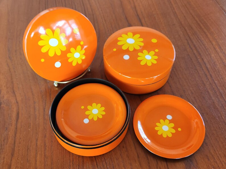 1960s Daisy Coaster Sets – CO Japan Lacquerware – Vintage Mid-Century Modern