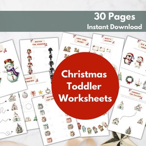 Christmas Toddler Worksheets, Toddler Busy Book, Christmas Preschool Activity Book, Kids Holiday Learning PDF, Christmas kids printable