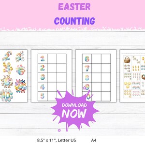Printable Easter Number Puzzle, Easter Numbers, Counting Puzzle Printable, Learn Numbers 1-10, Printable Preschool Math Activity, Montessori
