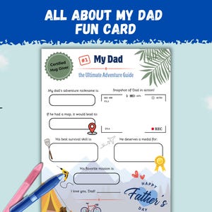 Vaderdag Alles over mijn vader Interview afdrukbare kaart | DIY Vaderdagcadeau, aandenken cadeau van kleuters, leuke kaart voor vader van kinderen