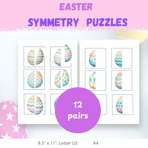 Easter Eggs Symmetry Matching Puzzles, Easter Egg Matching Game for Kids, Montessori Materials, Matching Easter Eggs, Fun Learning Activity