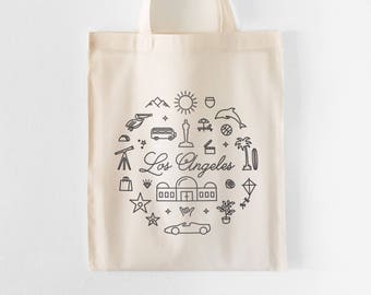 Los Angeles tote bag for wedding favors, welcome bag, bachelorette party, bridesmaid, maid of honor, mother of the bride, bridal party bags.