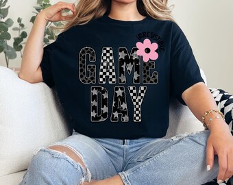 Trendy Game Day Shirt Graphic | Retro Checkered Stars PNG for Sublimation & T-Shirt Printing