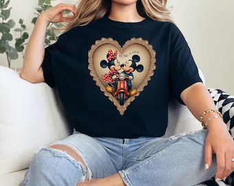 Camiseta de bebé con lazo de Disney para San Valentín, camiseta de Mickey y Minnie con corazones